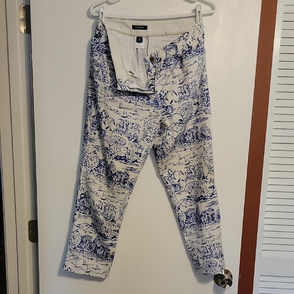 Lands' End Cream Pants with Blue Accents - Picture 1 of 4